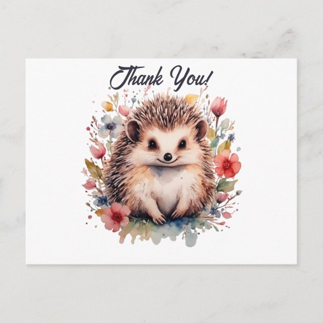 Postal Cute Erizo en flores acuáticas Gracias (Anverso)
