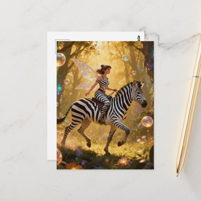 Postal Cute Fairy and her Zebra (Anverso/Reverso In Situ)