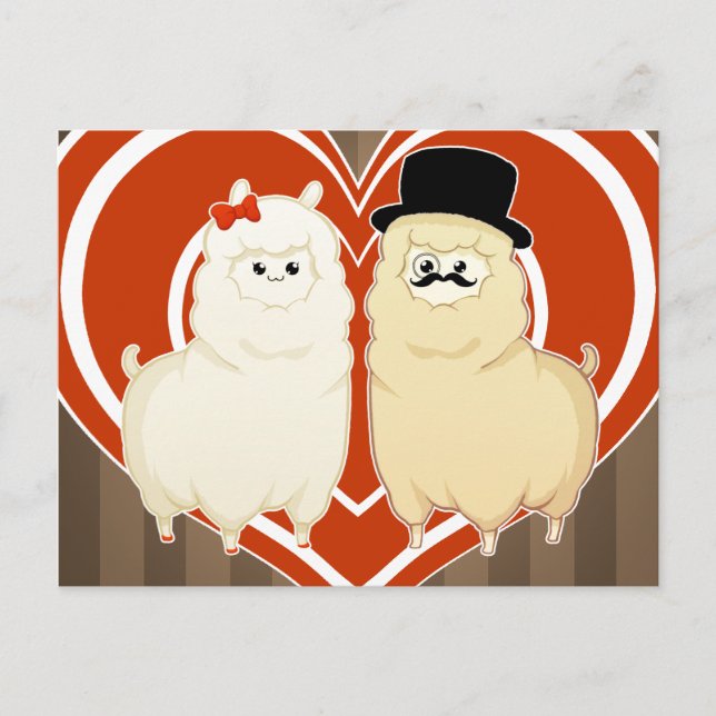 Postal Cute Fancy Alpaca Pareja con (Anverso)