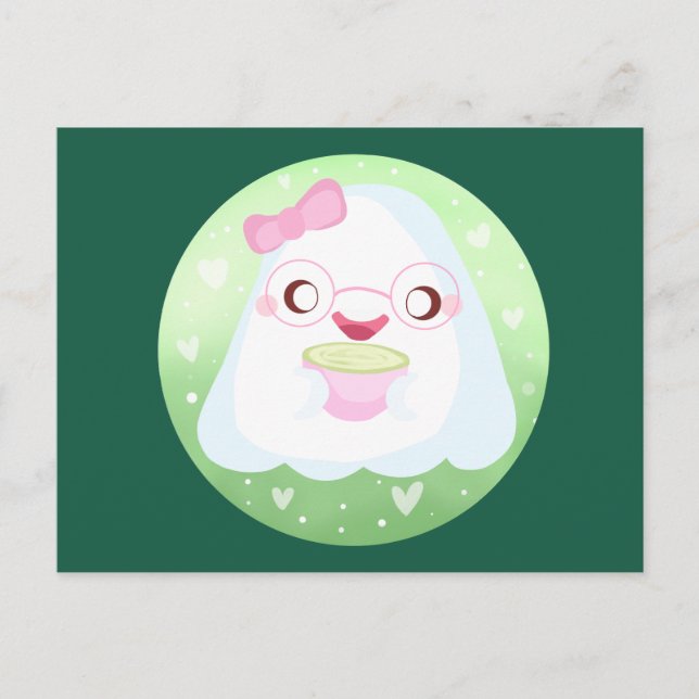 Postal Cute Fantasma de Matcha Latte (Anverso)