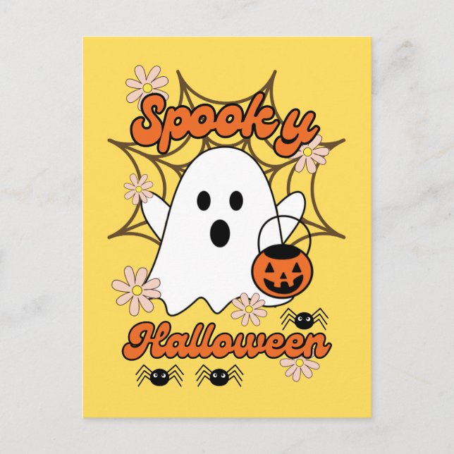 Postal Cute fantasma Spider Web Spookee Halloween (Anverso)