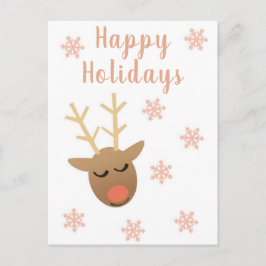 Postal Cute Felices Fiestas Renos Oro Rosa
