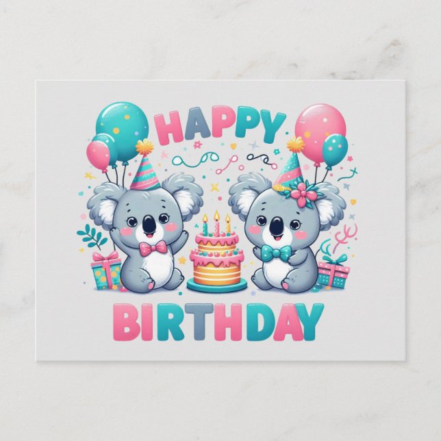 Postal Cute Feliz Cumpleaños Koala Bears (Anverso)