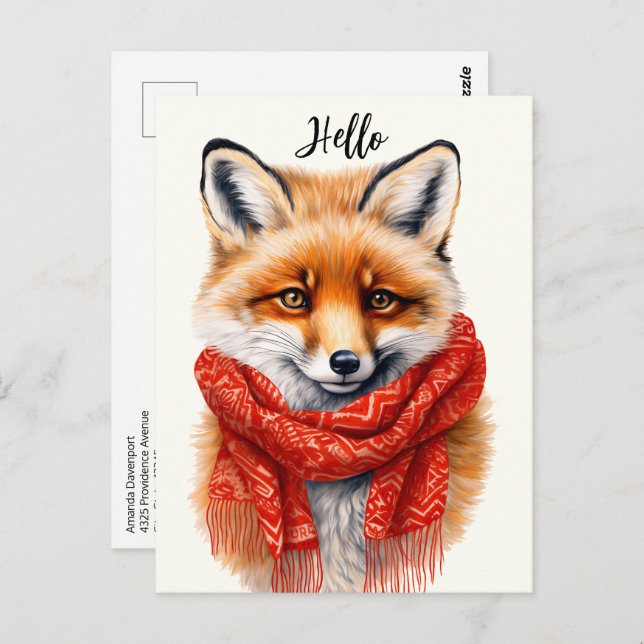 Postal Cute Fox in a Red Scarf Autumn Image (Anverso / Reverso)