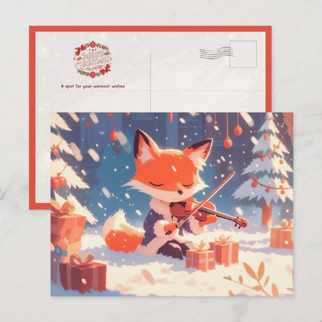 Postal Cute Fox Playing Violin (Anverso / Reverso)