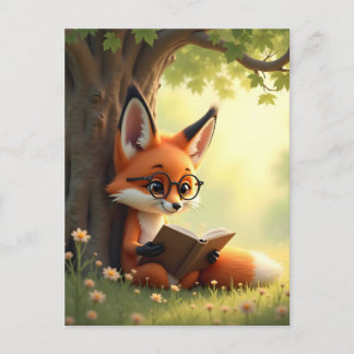 Postal Cute fox reading a book, custom 