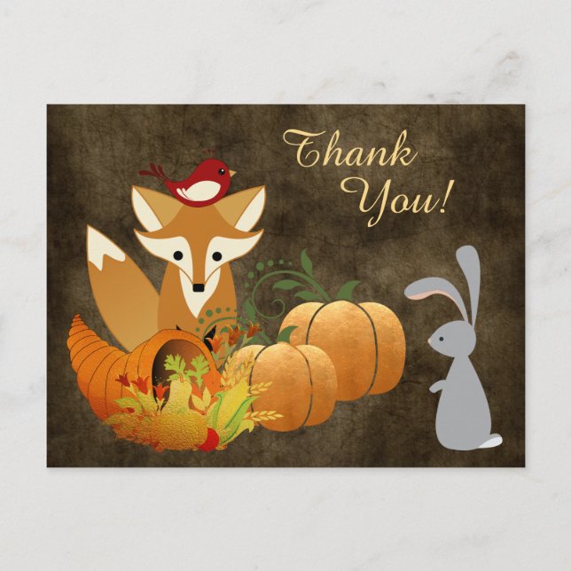 Postal Cute Fox Woodland Animals Golden Otoño Gracias (Anverso)