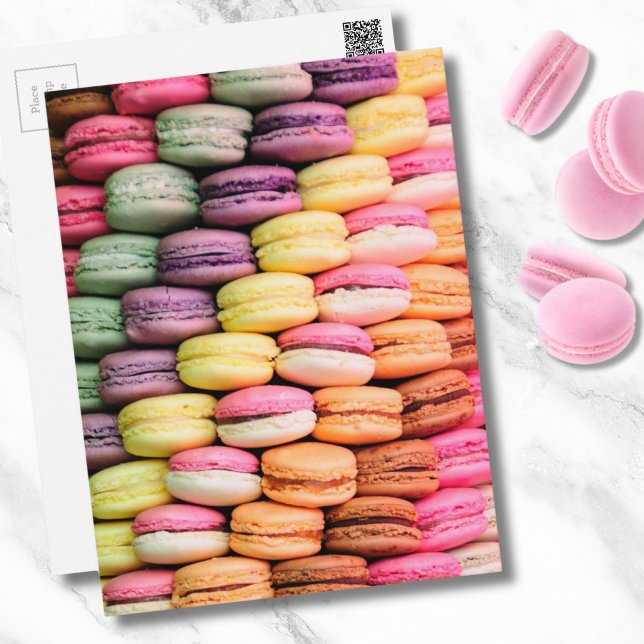 Postal Cute francés Macaron Cookies (Cute Trendy Colorful French Macaron Cookie Baking Postcard)