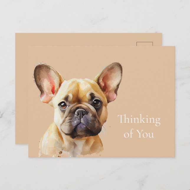 Postal Cute Frenchie pensando en ti (Anverso / Reverso)