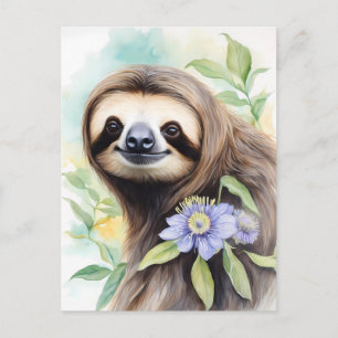 Postal Cute Friendly Sloth Watercoling