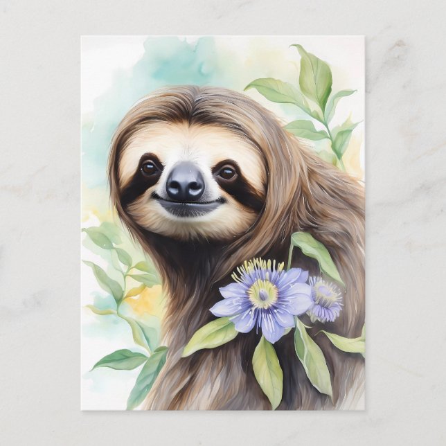 Postal Cute Friendly Sloth Watercoling (Anverso)