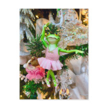 Postal Cute Frog Ballerina en árbol de Navidad