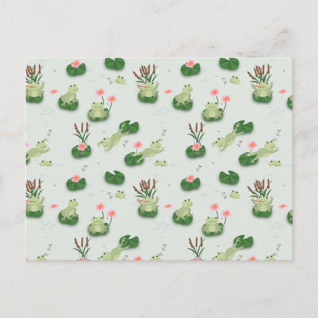 Postal Cute Frogs in Lily Pond (Anverso)
