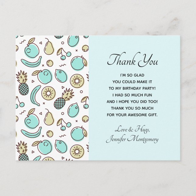 Postal Cute Fruit Pattern Summery Themed Gracias (Anverso)