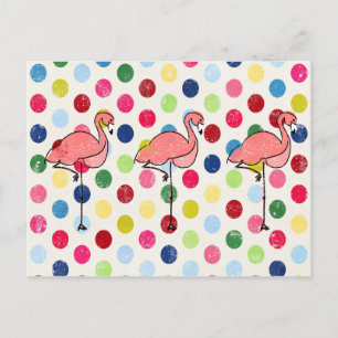 Postal Cute Funky Flamingos Coloridos puntos de polka