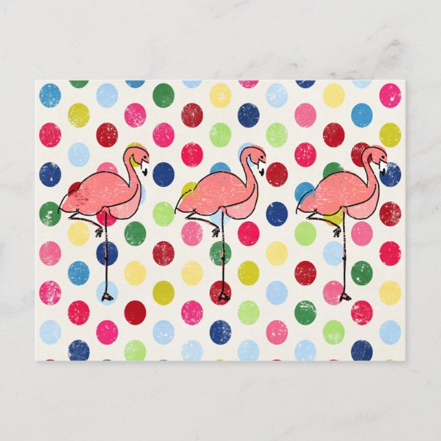 Postal Cute Funky Flamingos Coloridos puntos de polka (Anverso)