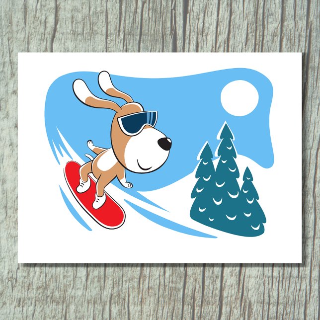 Postal Cute Funny Dog Snowboard Winter Sport (Subido por el creador)