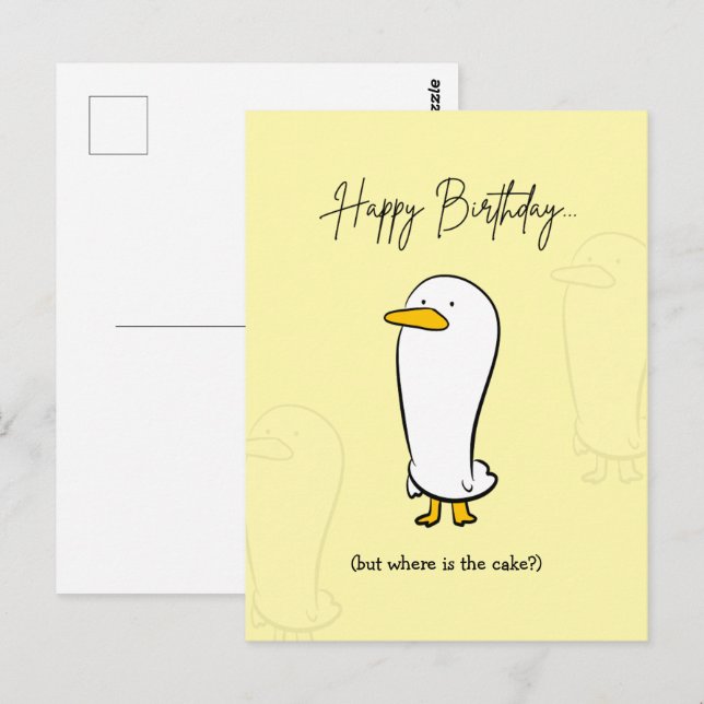 Postal Cute Funny Duck Birthday Card - ¿Dónde está el pas (Anverso / Reverso)