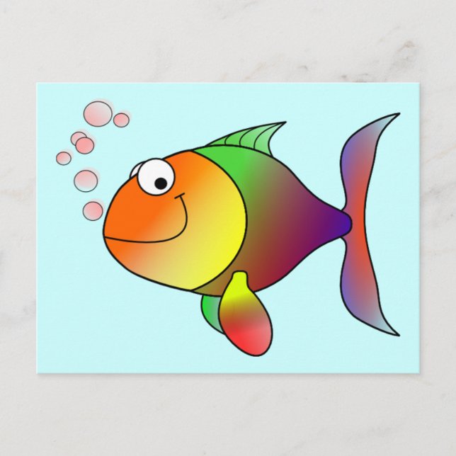 Postal Cute Funny Fish - Colorido (Anverso)