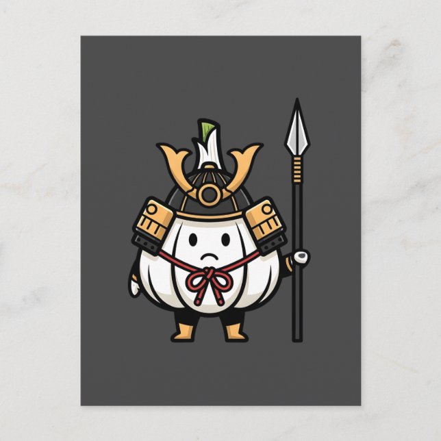 Postal Cute Garlic Samurai Castle Guard Yari Illustration (Anverso)