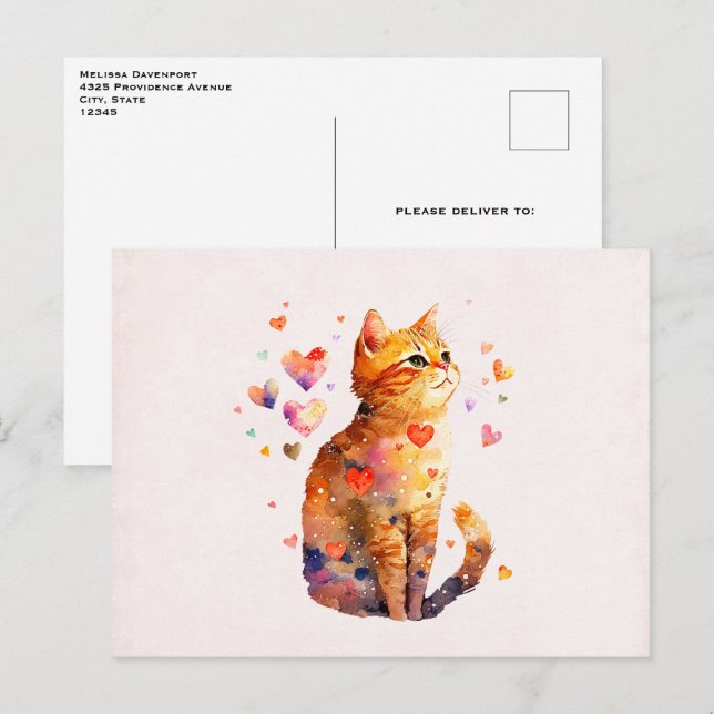 Postal Cute gato de tabla con corazón (Anverso / Reverso)
