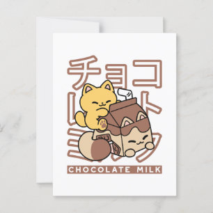 Postal Cute gato montando leche de chocolate Carton Kawai