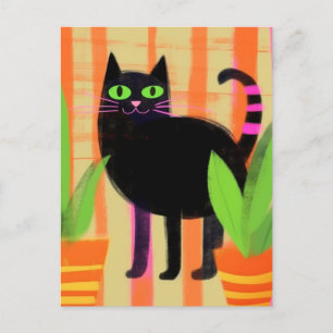 Postal Cute gato negro rosado rayado cola