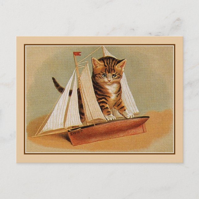 Postal Cute gato victoriano gatito juguete velero de made (Anverso)