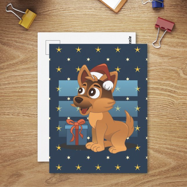 Postal Cute German Shepherd Cartoon Starry night (Subido por el creador)