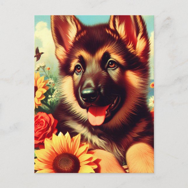 Postal Cute German Shepherd Pinting (Anverso)