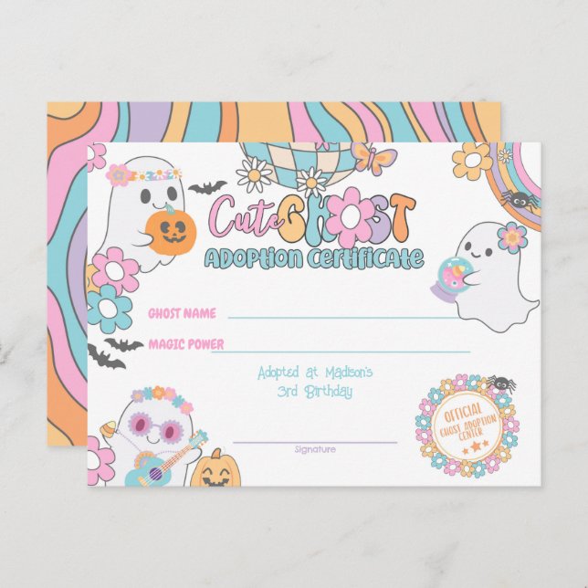 Postal Cute Ghost Adoption Certificate (Anverso / Reverso)