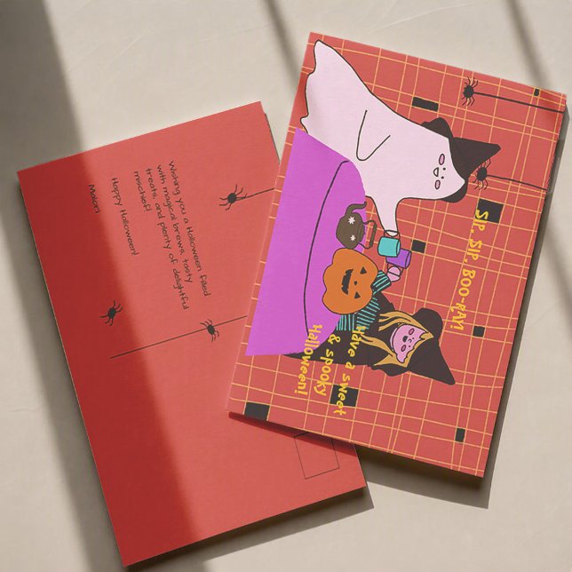 Postal Cute Ghost & Witch Halloween  (Subido por el creador)