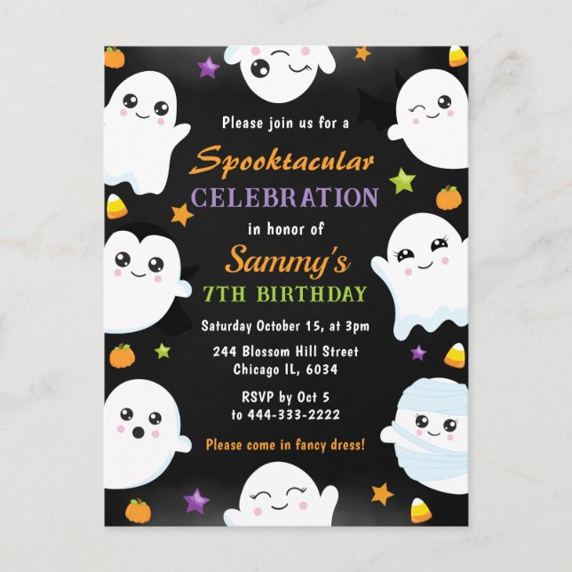 Postal Cute Ghosts Halloween Birday Party (Anverso)