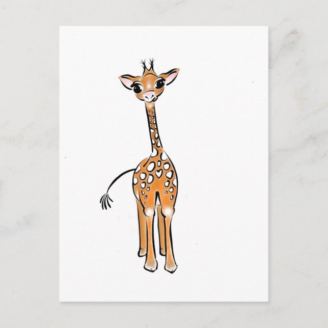 Postal Cute Giraffe drawing, safari animals  (Anverso)