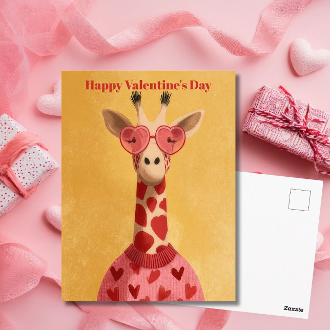 Postal Cute Giraffe Hearts Pullover Valentine`s Day Card  (Subido por el creador)