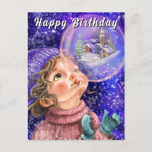 Postal Cute Girl Birthday Card (Anverso)