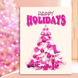 Postal Cute Girly Pink Christmas Tree Felices Fiestas