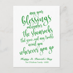 Postal Cute Glitter Bendición Irlandesa Día de San Patric