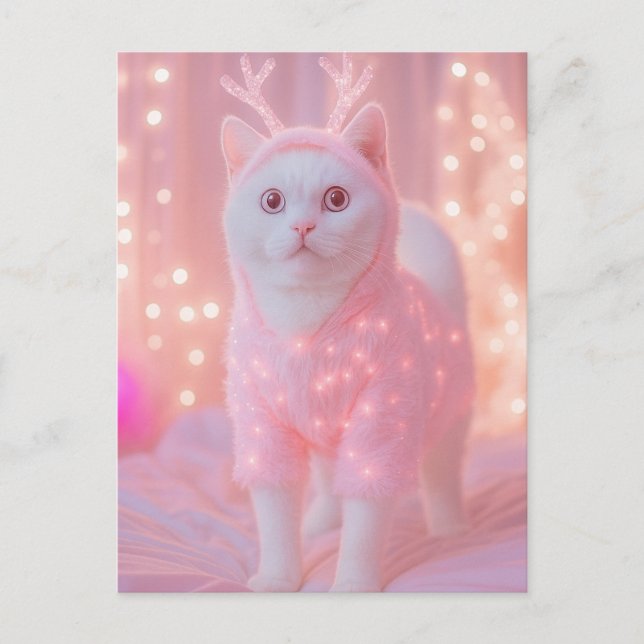 Postal Cute Glowing Reindeer Kitty Winter Fantasy         (Anverso)