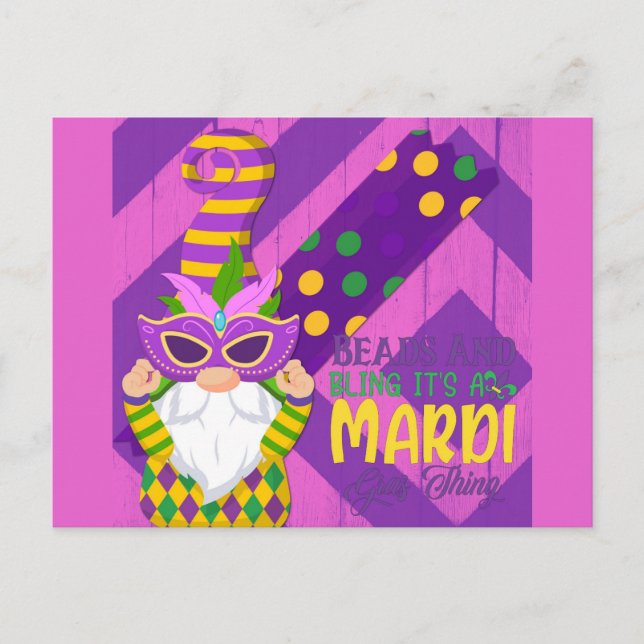 Postal Cute Gnome Mardi Gras Bebe Bling (Anverso)