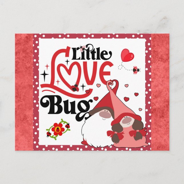Postal Cute Gnome Pareja Love Bug Ladybug Valentines (Anverso)