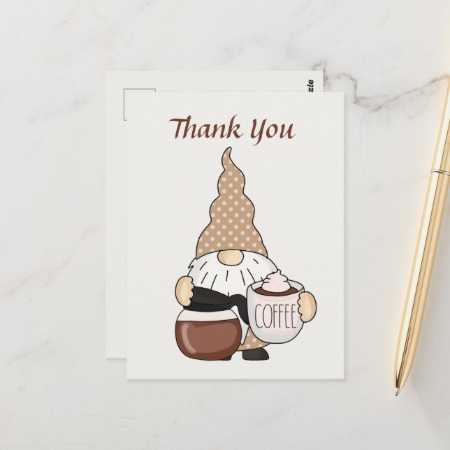 Postal Cute gnome proveedores de café agregan texto Graci (Anverso/Reverso In Situ)