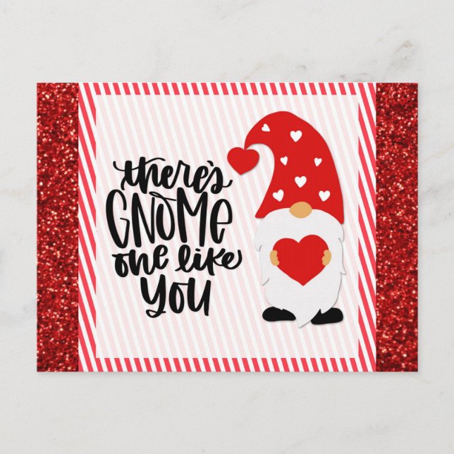 Postal Cute Gnomo Divertido con Brillo Rojo (Anverso)
