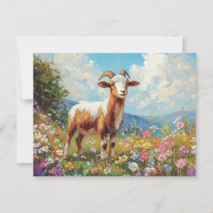 Postal Cute Goat Colorful Wildflower Meadow