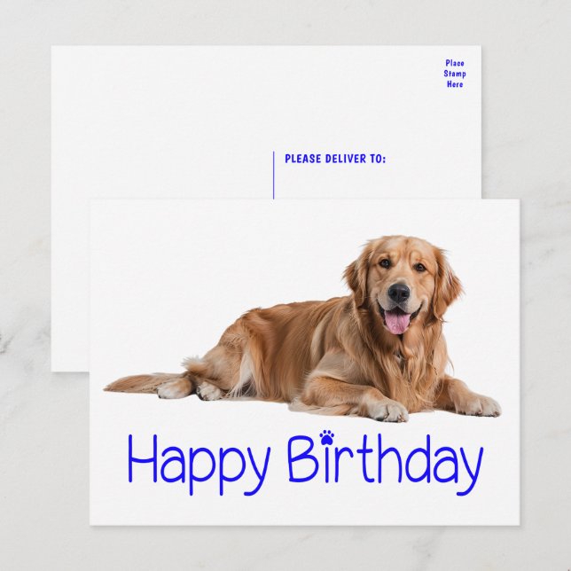 Postal Cute Golden Retriever Puppy Dog Happy Birday (Anverso / Reverso)