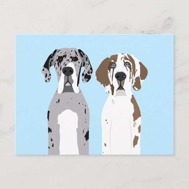 Postal Cute Great Dane Dogs Blue (Anverso)