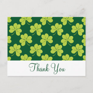 Postal Cute Green Clover Shamrock Patrón Gracias