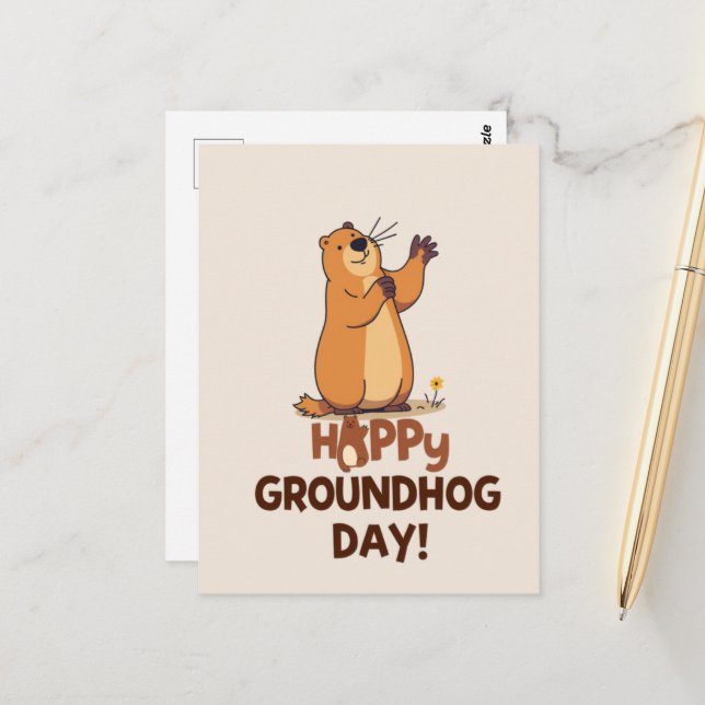 Postal Cute Groundhog Illustration Classic Groundhog Day (Anverso/Reverso In Situ)