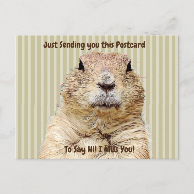 Postal Cute Groundhog "Te echo de menos" diciendo hola (Anverso)