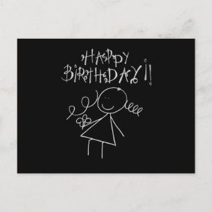 Postal Cute Happy Birthday Card, negro con gráfico blanco